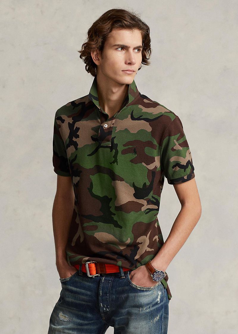 Poleras Polo Polo Ralph Lauren Hombre Custom Slim Fit Camo Mesh Chile Verde Oliva GDIRE-5429